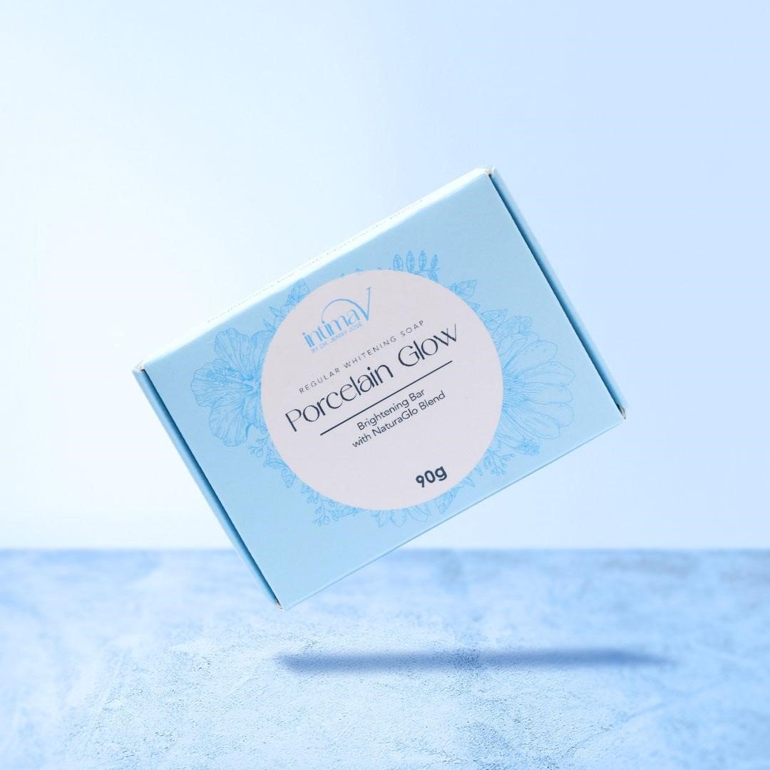 Porcelain Glow brightening bar in a blue box